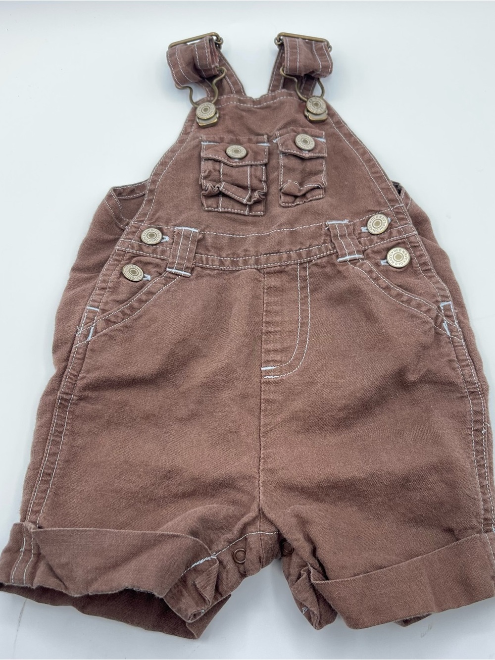Vintage 2006 baby Old Navy overalls short alls Boy Brown blue size 0-3 months